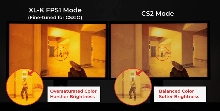 The difference between ZOWIE monitor settings for CS2 and CS:GO