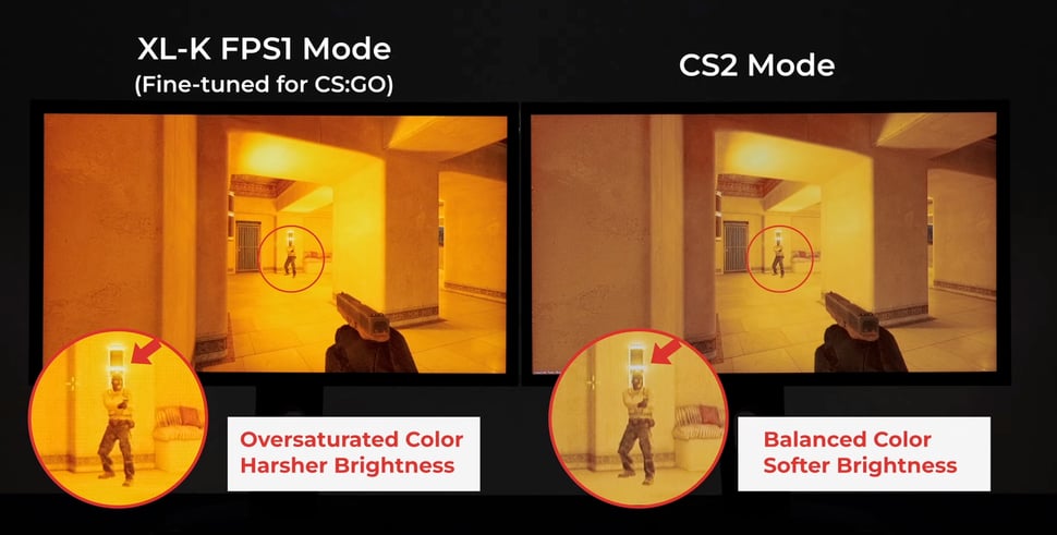 The difference between ZOWIE monitor settings for CS2 and CS:GO