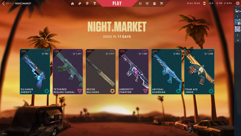 Selection of skins that a VALORANT Night Market could offer