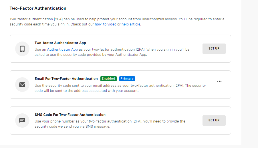 2FA Options in Fortnite