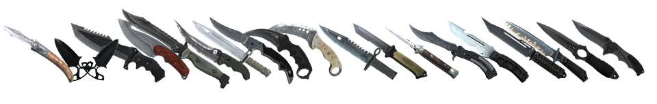 Most Popular CS Knives lined up